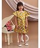 Superminis Cotton  Frill Sleeves Floral  Printed With Back Bow Dress - Yellow