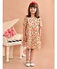 Superminis Cotton Half Sleeves Floral Printed Flared  Dress - Green
