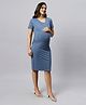 TUMMY Organic Cotton Half Sleeves Solid Maternity Dress - Blue