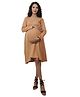 TUMMY Organic Cotton Full Sleeves Solid Maternity Dress - Yellow