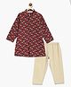 Campana 100% Cotton Full Sleeves Floral Printed Button Down Kurta With Pyjama Set - Red Navy & Off White