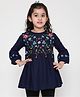 ISHTI Rayon Three Fourth Sleeves Floral Embroidered Top - Navy Blue