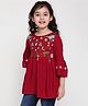 ISHTI Rayon Three Fourth Sleeves Floral Embroidered Top - Maroon