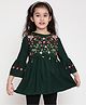 ISHTI Three Fourth Sleeves Floral Embroidered Top - Bottle Green