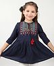 ISHTI Three Fourth Sleeves Floral Embroidered Top -  Navy Blue