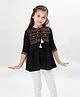 ISHTI Rayon Three Fourth Sleeves Abstract Embroidered Top - Black