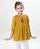 ISHTI Rayon Three Fourth Sleeves Abstract Embroidered Top - Yellow