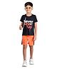 Clothe Funn Half Sleeves Never Give Up Printed Tee & Shorts Set - Black & Orange