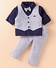Child World Cotton Woven Full Sleeves Solid Colour 3 Piece Party Suit - Navy Blue