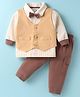 Child World Cotton Knit Full Sleeves Checkered 3 Piece Party Suit with Bow - Brown