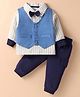Child World Cotton Knit Full Sleeves Checkered 3 Piece Party Suit with Bow - Blue