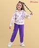 Honeyhap Premium 100% Cotton Knit Full Sleeves Hooded  Winter Wear Suit with Bio Finish Floral & Strawberry Print - Bright White &  Prism Violet