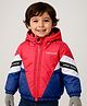 Babyhug Woven Full Sleeves Jacket with Detachable Hood & Text Print - Red & Blue