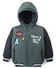 Babyhug Woven Full Sleeves Padded Hooded Jacket With Text Print & Embroidery - Green & Black