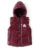 Babyhug Woven Sleeveless Padded Hooded Solid Jacket with Star Applique - Red