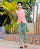 Mamma's Bear Full Sleeves Floral Printed Kurta With Coordinating Pajama & Gota Lace Embellished Jacket - Mint Green