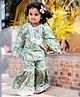 Mamma's Bear Full Selleves Floral Printed Lace Embellished Kurta With Coordinating Sharara Set - Mint Green