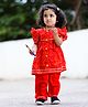 Mamma's Bear Half Sleeves Frill Detailed Bandhani Designed Gota Lace Embellished Kurta & Pajama Set - Red