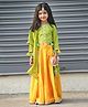 Mamma's Bear Three Fourth Sleeves Lace Embellished Choli With Bandhani Designed Lehenga & Dupatta Set - Yellow
