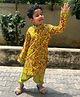 Mamma's Bear Full Sleeves Lace Embellished & Floral Printed Kurta With Dhoti Set - Yellow
