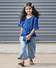 Mamma's Bear Cotton Half Sleeves With Front Knot Detailing Top With Trousers Set - Blue