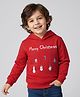 Kookie Kids Terry Knit Full Sleeves Hooded Sweatshirt with Christmas Theme Print - Red