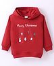 Kookie Kids Terry Knit Full Sleeves Hooded Sweatshirt with Christmas Theme Print - Red