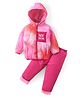 Babyhug Full Sleeves Hooded Front Zipper Padded Winter Wear Suit With Tie & Dye Design & Text Print - Pink
