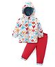 Babyhug Full Sleeves Hooded Front Zipper Padded Winter Wear Suit With Floral & Hearts Print - Multicolor