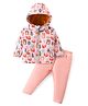Babyhug Woven Full Sleeves Hooded Winter Wear Suit With Animals Print - Peach