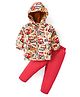 Babyhug Full Sleeves Hooded Winter Wear Suit With Vehicles Print - Mustard