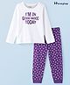 Honeyhap Premium 100% Cotton Knit Full Sleeves Night Suit with Bio Finish Polka Dot Heart & Glitter Text Print - Bright White & Pansy