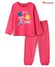 Honeyhap Premium 100% Cotton Knit Full Sleeves Night Suit With Text Print - Paradise Pink