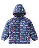 Babyhug Woven Full Sleeves Padded Hooded Jacket with Car Print - Navy Blue