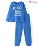 Honeyhap Premium 100% Cotton Knit Full Sleeves Night Suit With Bio Finish Text Print - Daphne Blue