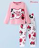 Honeyhap Disney 100% Cotton Knit Full Sleeves Night Suit With With Minnie Mouse Graphics - Pink & White