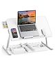 SAIJI Laptop Bed Tray Table, Adjustable Pvc Leather Laptop Bed Table,Portable Standing Desk With Storage Drawer White