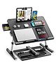 SAIJI Mdf Wood,Faux Leather Laptop Bed Tray Table,Adjustable Bed Desk, Foldable Laptop Stand With Storage Drawer Black