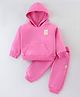 Play By Little Kangaroos Cotton Knit Full Sleeves Hoodie & Lounge Pants Set With Patch - Pink