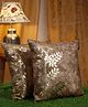 Hosta Homes Self Embossed Side Printed Velvet Cushion Covers Pack of 2  Brown Gold