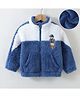 Kookie Kids Full Sleeves Front Open Fur Jacket With Colour Block Design & Bear Patch Detailing - Blue
