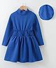 Kookie Kids Full Sleeves Winter Wear Party Frock with Cable Knit & Smocking Detailing - Blue