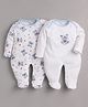 BABY GO Cotton Knit Pack Of 2 Full Sleeves Teddy Bear Printed Sleepsuits - White