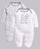 BABY GO Cotton Knit Pack of 2 Full Sleeves Teddy Bear Printed Sleepsuits - White Melange