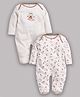 BABY GO Pack Of 2 Full Sleeves Teddy Bear Printed Footed Rompers - Beige