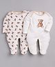 BABY GO Cotton Knit Pack Of 2 Full Sleeves Teddy Bear Printed Sleepsuits - Beige