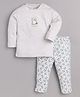 BABY GO Cotton Knit Full Sleeves  Bear Printed Tee & Pant Set - White