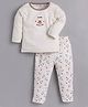 BABY GO Cotton Knit Full Sleeves Adventure  Bear Printed Tee & Pant Set  - Beige