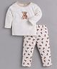 BABY GO Cotton Knit Full Sleeves  Bear Printed Tee & Pant Set -  Beige