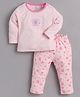 BABY GO Cotton Knit Full Sleeves  Coral Printed Tee & Pant Set - Pink
